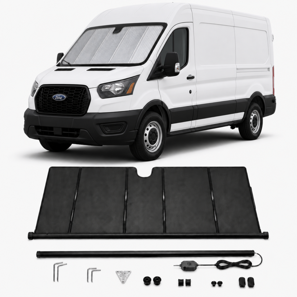 KALDOV™ upgraded electric windshield sunshade with installation accessories for Ford Transit