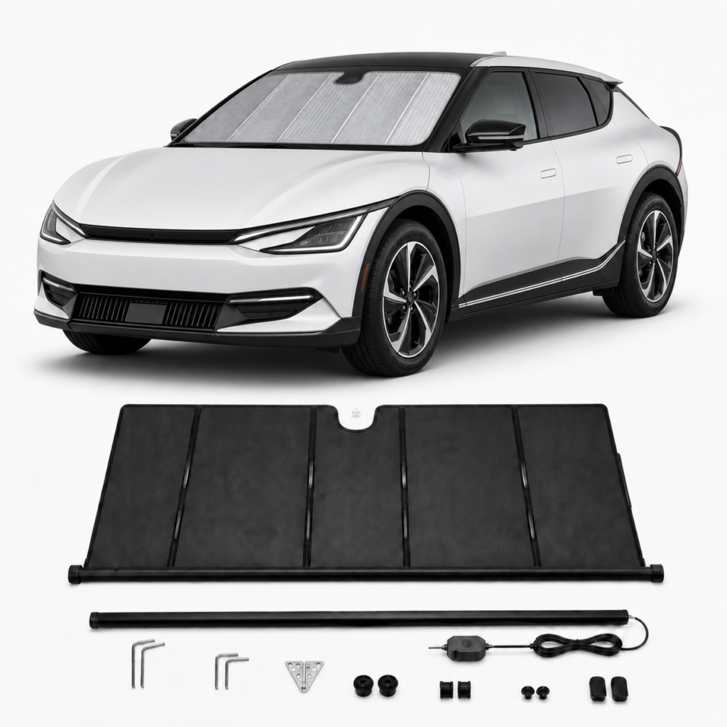 kia-ev6-upgraded-electric-sunshade-kaldov.png KALDOV™ upgraded electric windshield sunshade with installation accessories for Kia EV6