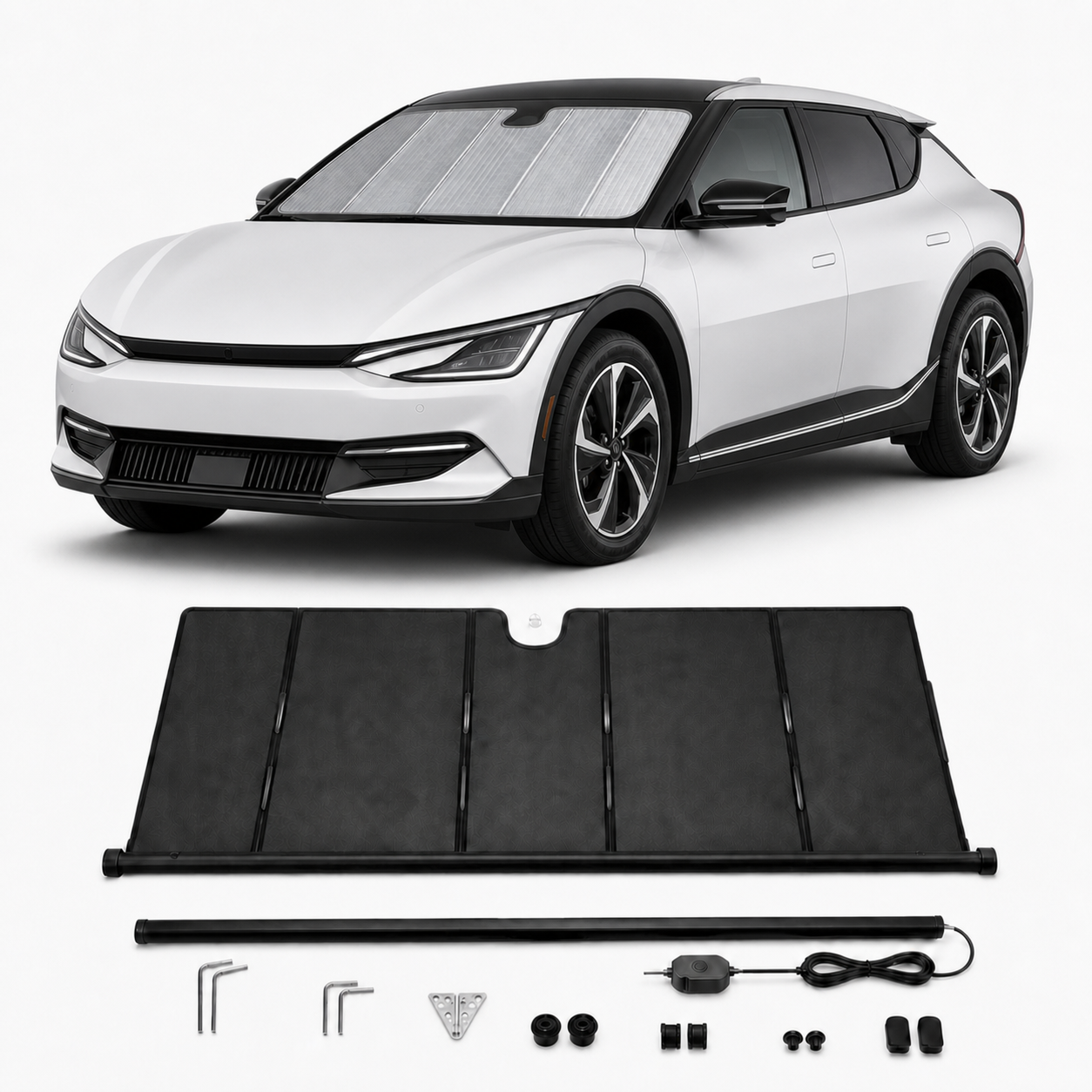 KALDOV™ upgraded electric windshield sunshade with installation accessories for Kia EV6
