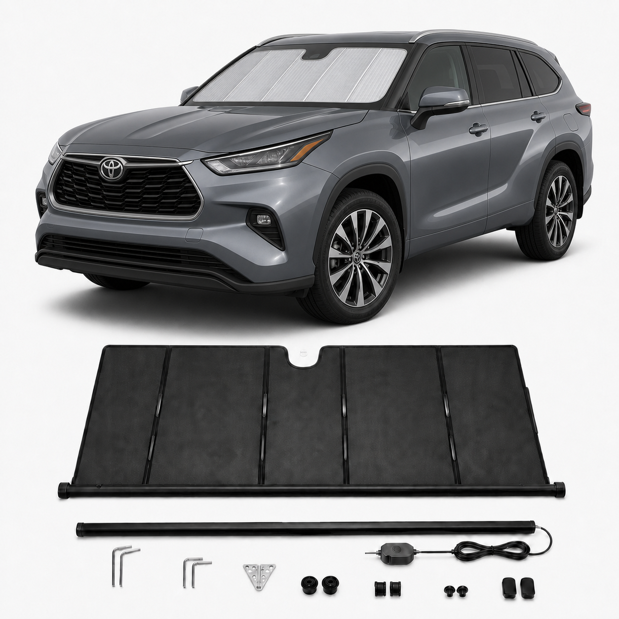 KALDOV™ upgraded electric windshield sunshade with installation accessories for Toyota Highlander